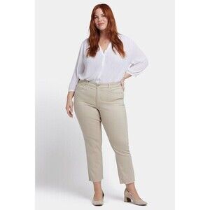 NYDJ Pants Womens Sz 20W Tan Khaki Marilyn Straight Leg Stretch Frayed Hem Ankle